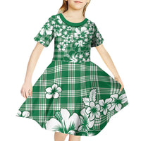 Hibiscus Pakala Emerald Green Kid Short Sleeve Dress Tropical Floral Stylized - Polynesian Pride
