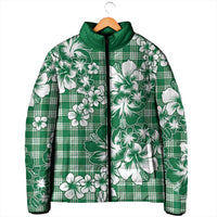 Hibiscus Pakala Emerald Green Padded Jacket Tropical Floral Stylized - Polynesian Pride
