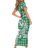 Hibiscus Pakala Emerald Green Short Sleeve Bodycon Dress Tropical Floral Stylized LT01 - Polynesian Pride
