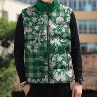 Hibiscus Pakala Emerald Green Sleeveless Puffer Jacket Tropical Floral Stylized - Polynesian Pride