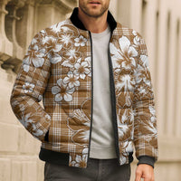 Hibiscus Pakala Bronze Brown Bomber Puffer Jacket Tropical Floral Stylized - Polynesian Pride