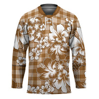 Hibiscus Pakala Bronze Brown Hockey Jersey Tropical Floral Stylized LT01 Unisex Brown - Polynesian Pride