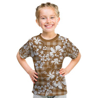 Hibiscus Pakala Bronze Brown Kid T Shirt Tropical Floral Stylized - Polynesian Pride