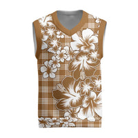 Hibiscus Pakala Bronze Brown Christmas Knitted V-Neck Vest Tropical Floral Stylized LT01 Brown - Polynesian Pride