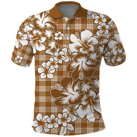 Hibiscus Pakala Bronze Brown Polo Shirt Tropical Floral Stylized - Polynesian Pride