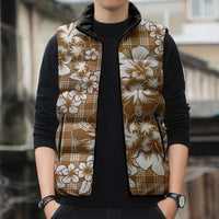 Hibiscus Pakala Bronze Brown Sleeveless Puffer Jacket Tropical Floral Stylized - Polynesian Pride