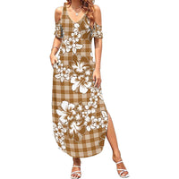 Hibiscus Pakala Bronze Brown Summer Maxi Dress Tropical Floral Stylized - Polynesian Pride