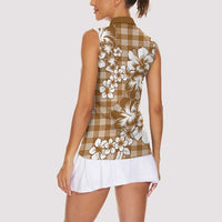 Hibiscus Pakala Bronze Brown Women Sleeveless Polo Shirt Tropical Floral Stylized - Polynesian Pride
