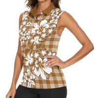 Hibiscus Pakala Bronze Brown Women Sleeveless Polo Shirt Tropical Floral Stylized - Polynesian Pride