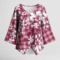 Hibiscus Pakala Royal Magenta Kimono Sleeve Blouse Tropical Floral Stylized - Polynesian Pride