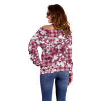 Hibiscus Pakala Royal Magenta Off Shoulder Sweater Tropical Floral Stylized - Polynesian Pride