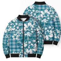 Hibiscus Pakala Ocean Depths Blue Bomber Puffer Jacket Tropical Floral Stylized - Polynesian Pride