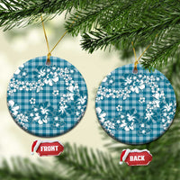 Hibiscus Pakala Ocean Depths Blue Ceramic Ornament Tropical Floral Stylized LT01 Circle Blue - Polynesian Pride