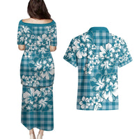 Hibiscus Pakala Ocean Depths Blue Couples Matching Puletasi and Hawaiian Shirt Tropical Floral Stylized LT01 - Polynesian Pride