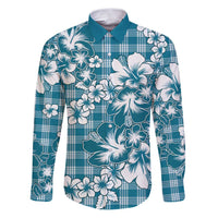 Hibiscus Pakala Ocean Depths Blue Family Matching Puletasi and Hawaiian Shirt Tropical Floral Stylized - Polynesian Pride