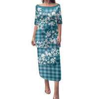 Hibiscus Pakala Ocean Depths Blue Family Matching Puletasi and Hawaiian Shirt Tropical Floral Stylized - Polynesian Pride