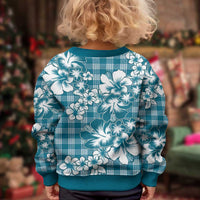 Hibiscus Pakala Ocean Depths Blue Kid Ugly Christmas Sweater Tropical Floral Stylized - Polynesian Pride