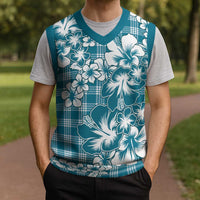 Hibiscus Pakala Ocean Depths Blue Christmas Knitted V-Neck Vest Tropical Floral Stylized LT01 - Polynesian Pride