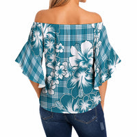 Hibiscus Pakala Ocean Depths Blue Off Shoulder Wrap Waist Top Tropical Floral Stylized LT01 - Polynesian Pride