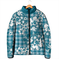 Hibiscus Pakala Ocean Depths Blue Padded Jacket Tropical Floral Stylized - Polynesian Pride