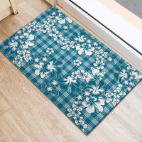 Hibiscus Pakala Ocean Depths Blue Rubber Doormat Tropical Floral Stylized - Polynesian Pride