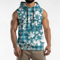 Hibiscus Pakala Ocean Depths Blue Sleeveless Hoodie Tropical Floral Stylized - Polynesian Pride