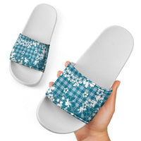 Hibiscus Pakala Ocean Depths Blue Slide Sandals Tropical Floral Stylized - Polynesian Pride