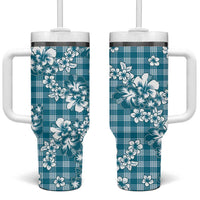 Hibiscus Pakala Ocean Depths Blue Tumbler With Handle Tropical Floral Stylized LT01 One Size: 40 oz Blue - Polynesian Pride