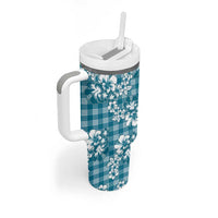 Hibiscus Pakala Ocean Depths Blue Tumbler With Handle Tropical Floral Stylized LT01 - Polynesian Pride
