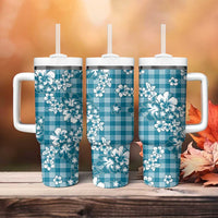 Hibiscus Pakala Ocean Depths Blue Tumbler With Handle Tropical Floral Stylized LT01 - Polynesian Pride