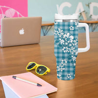 Hibiscus Pakala Ocean Depths Blue Tumbler With Handle Tropical Floral Stylized LT01 - Polynesian Pride