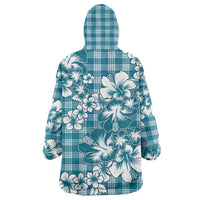 Hibiscus Pakala Ocean Depths Blue Wearable Blanket Hoodie Tropical Floral Stylized - Polynesian Pride