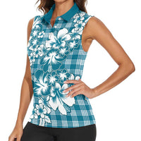 Hibiscus Pakala Ocean Depths Blue Women Sleeveless Polo Shirt Tropical Floral Stylized - Polynesian Pride