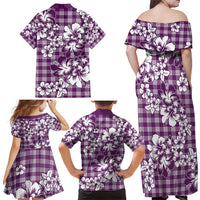 Hibiscus Pakala Sweetie Purple Family Matching Off Shoulder Maxi Dress and Hawaiian Shirt Tropical Floral Stylized - Polynesian Pride