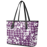 Hibiscus Pakala Sweetie Purple Leather Tote Bag Tropical Floral Stylized - Polynesian Pride