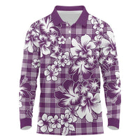 Hibiscus Pakala Sweetie Purple Long Sleeve Polo Shirt Tropical Floral Stylized LT01 Purple - Polynesian Pride