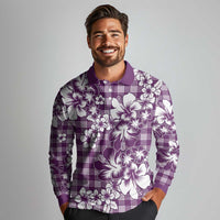 Hibiscus Pakala Sweetie Purple Long Sleeve Polo Shirt Tropical Floral Stylized LT01 - Polynesian Pride