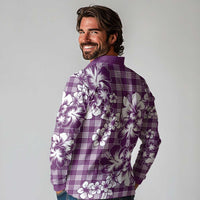 Hibiscus Pakala Sweetie Purple Long Sleeve Polo Shirt Tropical Floral Stylized LT01 - Polynesian Pride
