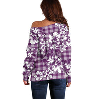 Hibiscus Pakala Sweetie Purple Off Shoulder Sweater Tropical Floral Stylized - Polynesian Pride