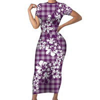 Hibiscus Pakala Sweetie Purple Short Sleeve Bodycon Dress Tropical Floral Stylized - Polynesian Pride