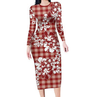 Hibiscus Pakala Fantasy Red Family Matching Long Sleeve Bodycon Dress and Hawaiian Shirt Tropical Floral Stylized - Polynesian Pride