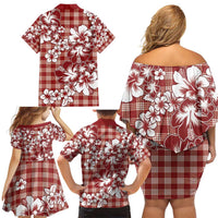Hibiscus Pakala Fantasy Red Family Matching Off Shoulder Short Dress and Hawaiian Shirt Tropical Floral Stylized - Polynesian Pride
