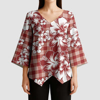 Hibiscus Pakala Fantasy Red Kimono Sleeve Blouse Tropical Floral Stylized - Polynesian Pride