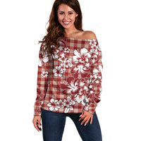 Hibiscus Pakala Fantasy Red Off Shoulder Sweater Tropical Floral Stylized - Polynesian Pride