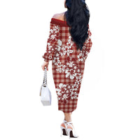 Hibiscus Pakala Fantasy Red Off The Shoulder Long Sleeve Dress Tropical Floral Stylized - Polynesian Pride