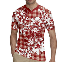 Hibiscus Pakala Fantasy Red Rugby Jersey Tropical Floral Stylized - Polynesian Pride