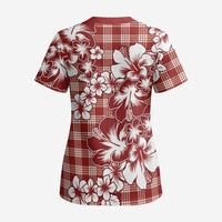 Hibiscus Pakala Fantasy Red Scrub Top Tropical Floral Stylized - Polynesian Pride
