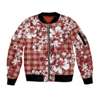 Hibiscus Pakala Fantasy Red Sleeve Zip Bomber Jacket Tropical Floral Stylized - Polynesian Pride