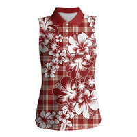Hibiscus Pakala Fantasy Red Women Sleeveless Polo Shirt Tropical Floral Stylized LT01 Female Red - Polynesian Pride