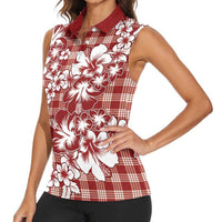 Hibiscus Pakala Fantasy Red Women Sleeveless Polo Shirt Tropical Floral Stylized LT01 - Polynesian Pride